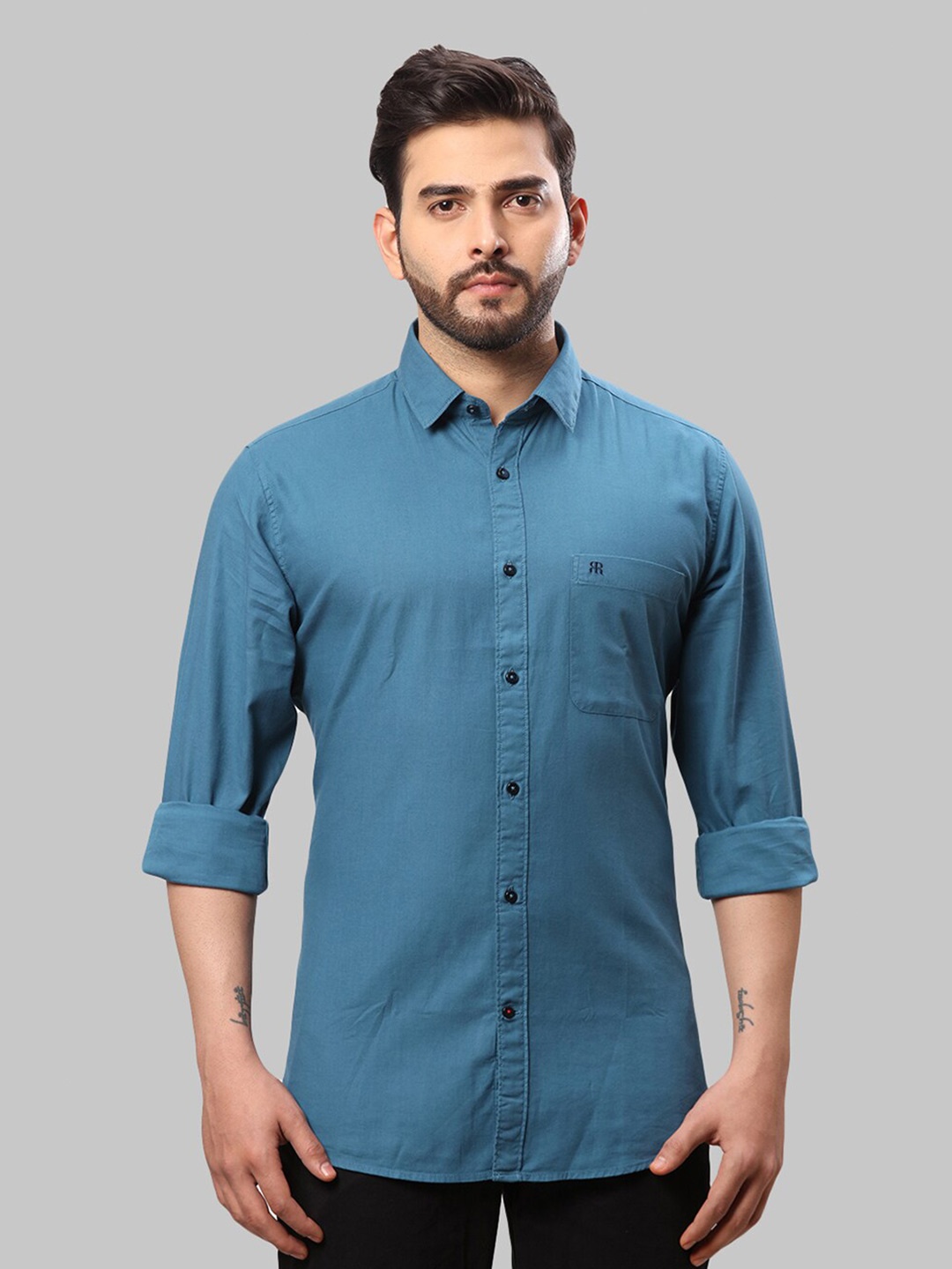 

Raymond Men Blue Slim-Fit Cotton Casual Shirts
