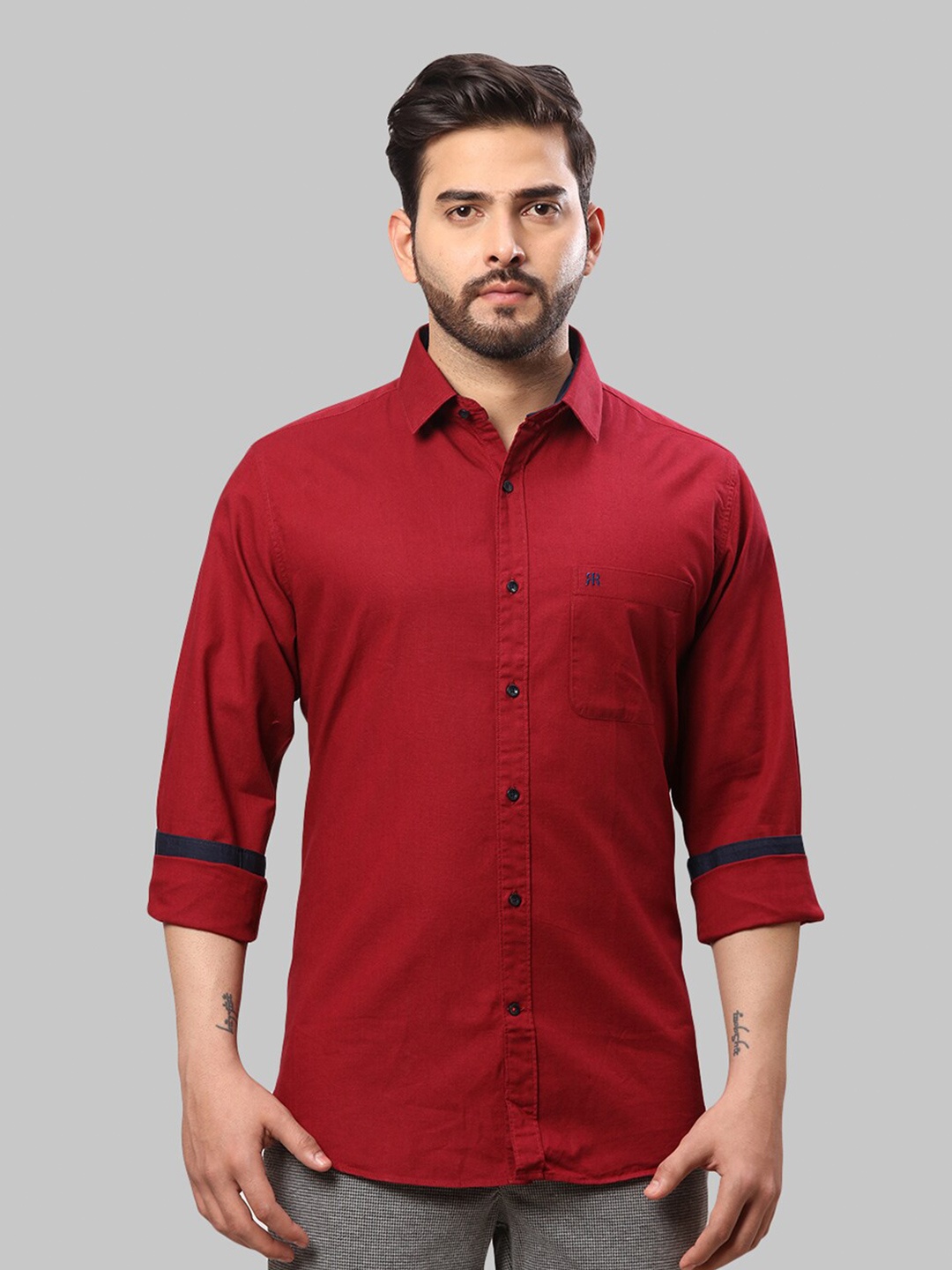 

Raymond Men Maroon Cotton Slim-Fit Causal Shirts