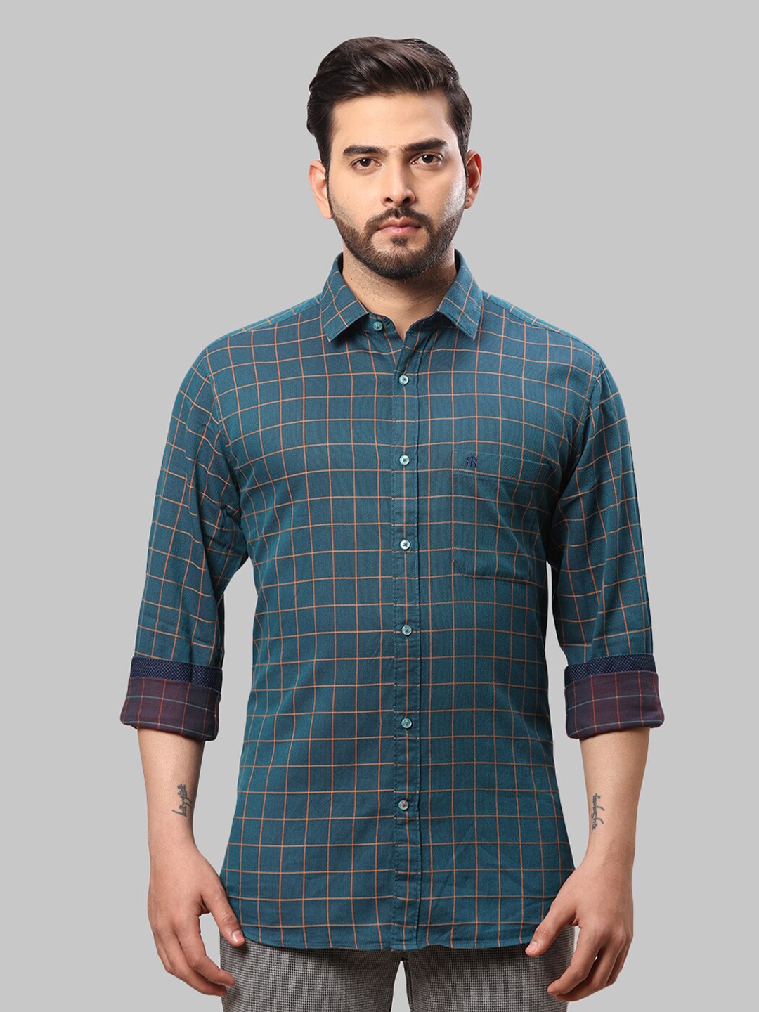 

Raymond Men Blue Checked Cotton Slim-Fit Shirts
