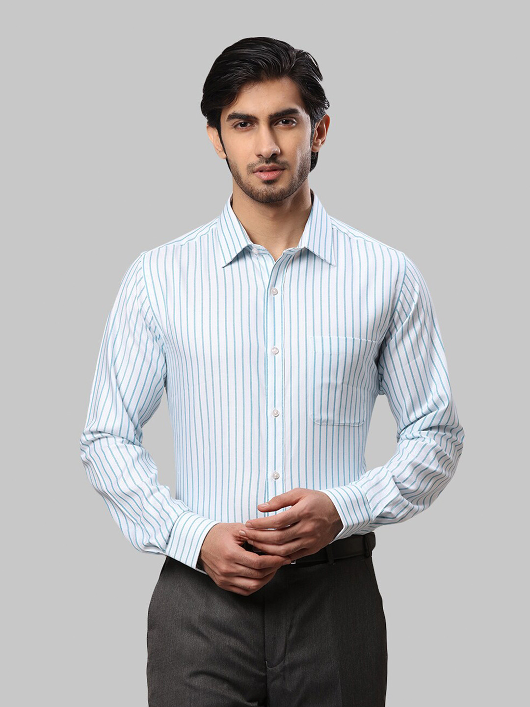 

Raymond Men Slim Fit Striped Cotton Formal Shirt, Blue
