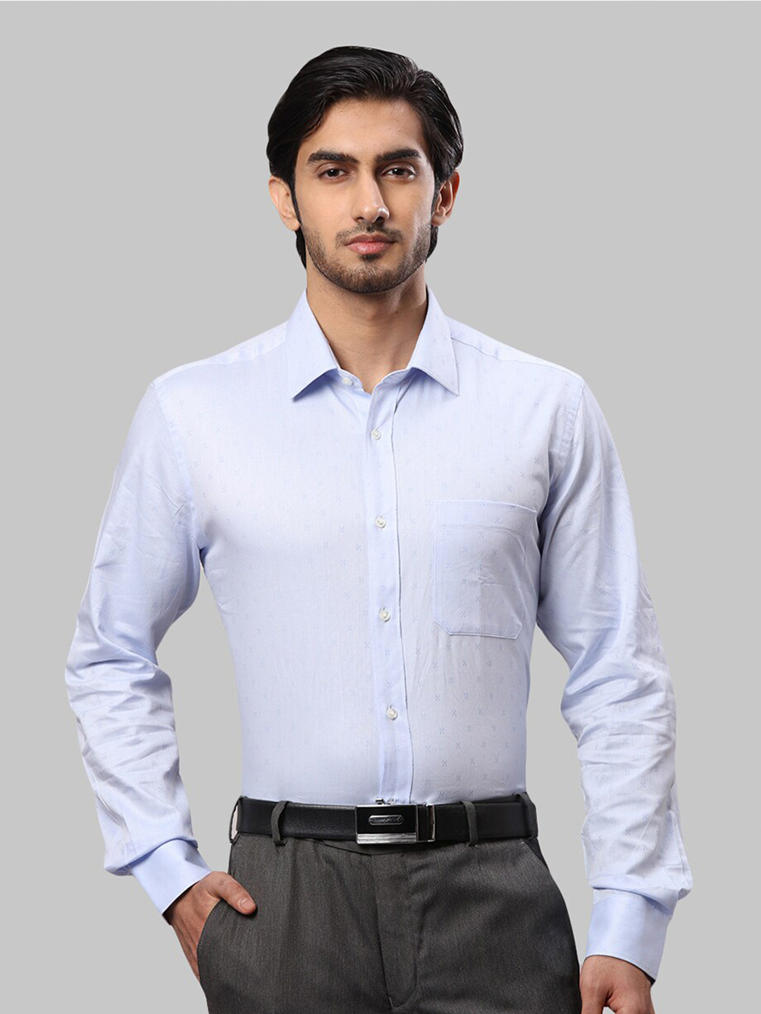 

Raymond Men Textured Cotton Formal Shirt, Blue