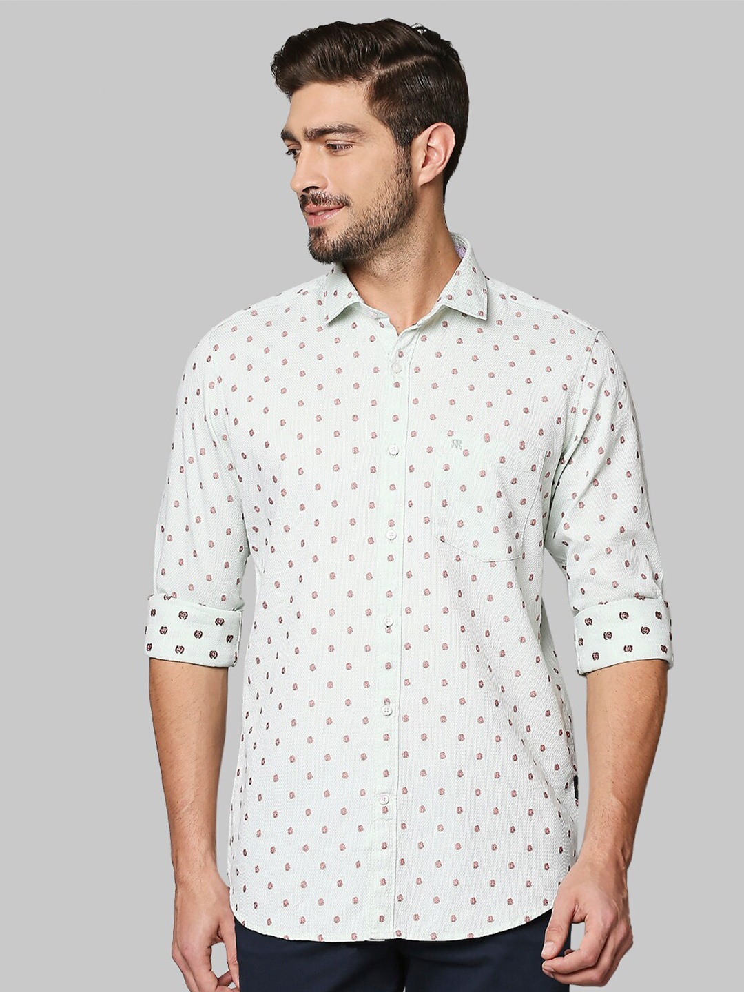 

Raymond Men Printed Cotton Casual Shirt, Green