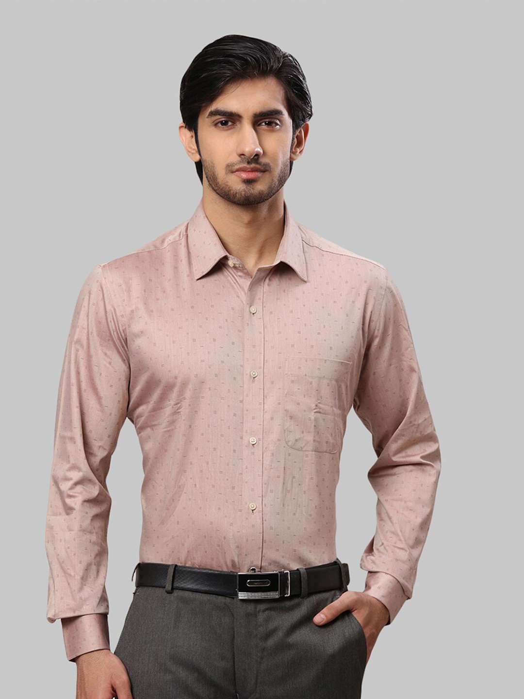 

Raymond Men Textured Cotton Formal Shirt, Beige