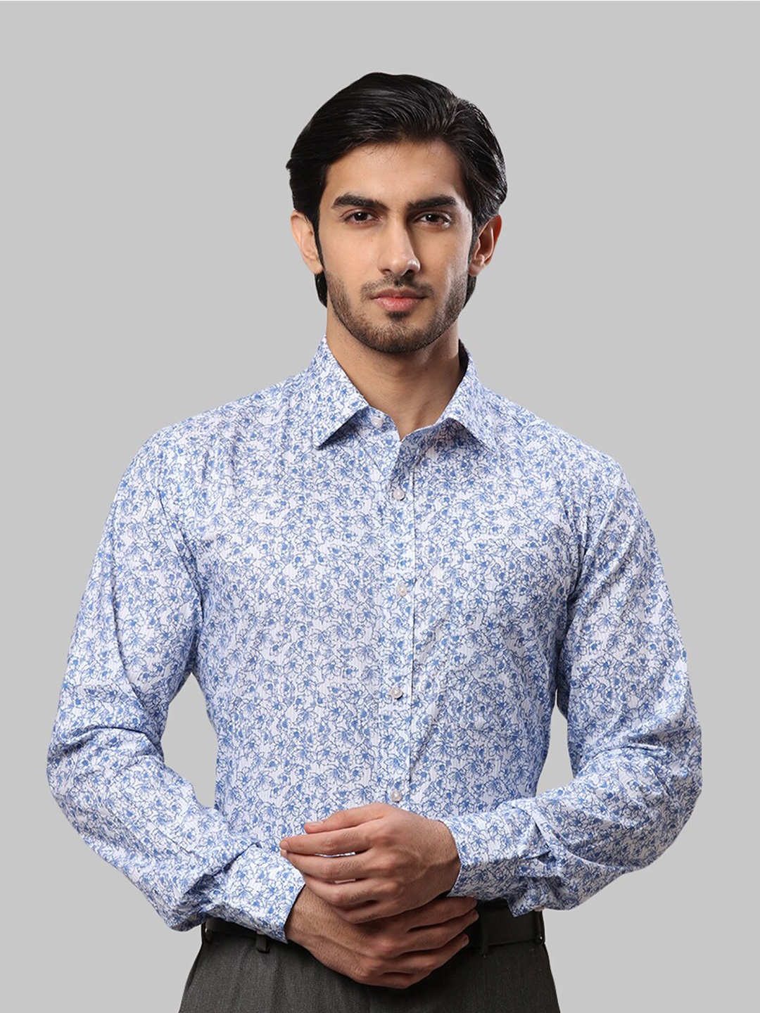 

Raymond Men Slim Fit Floral Printed Cotton Formal Shirt, Blue