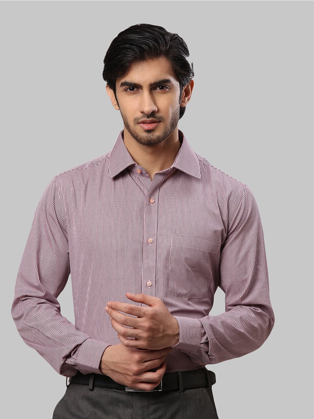 

Raymond Men Slim Fit Micro Checks Cotton Formal Shirt, Red