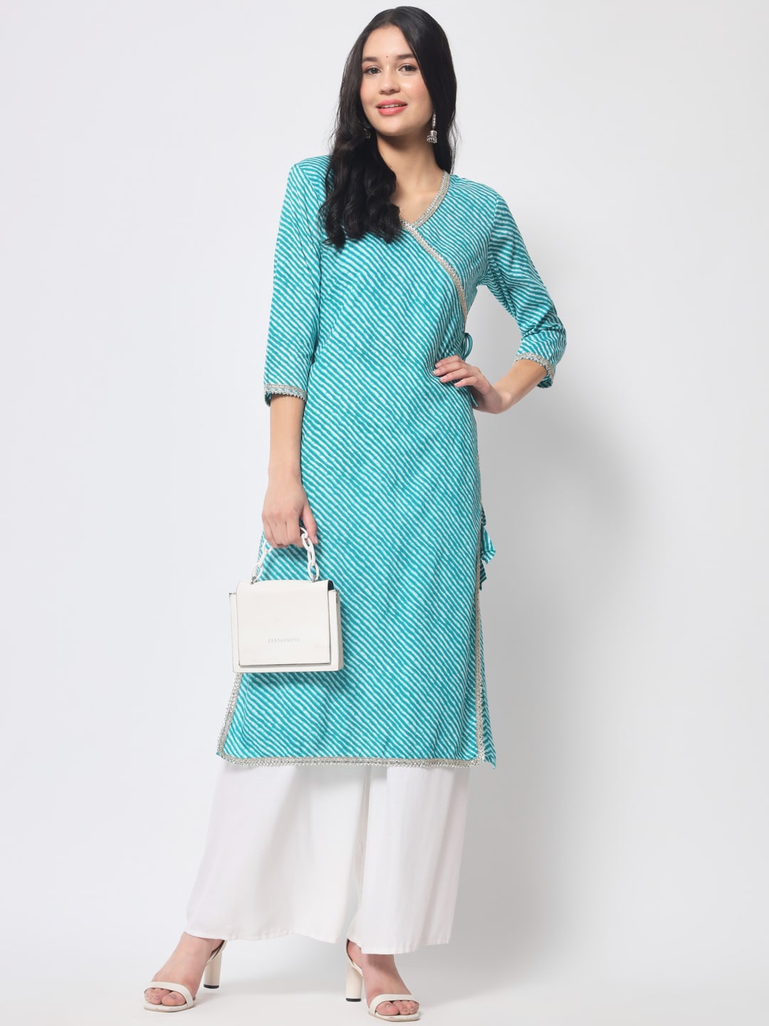 

Vastralay Printed Gotta Patti Kurta, Turquoise blue