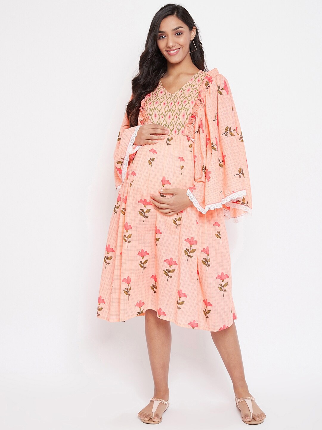 

The Kaftan Company Floral Maternity A-Line Midi Dress, Pink