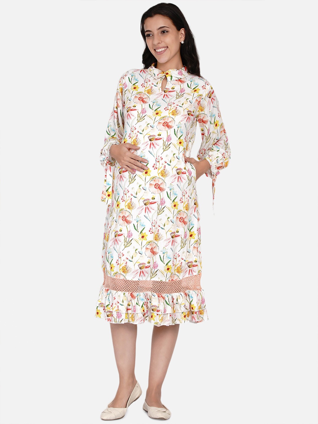 

The Kaftan Company Floral Maternity A-Line Midi Dress, Off white