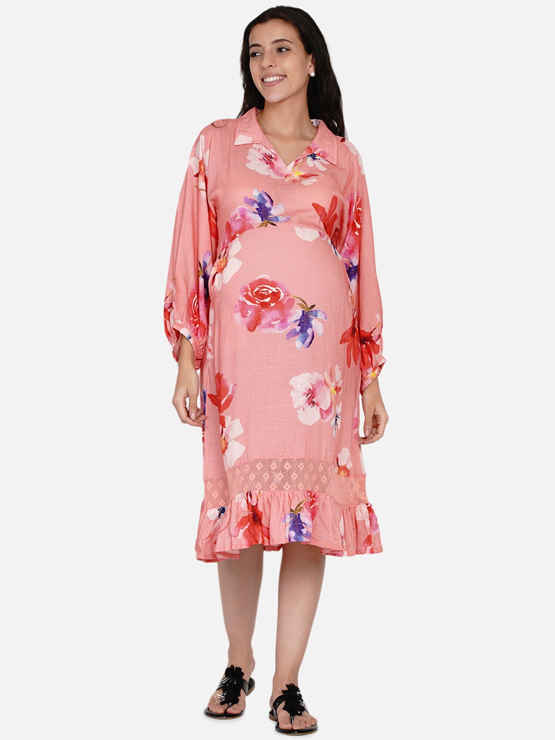 

The Kaftan Company Floral Maternity A-Line Midi Dress, Peach