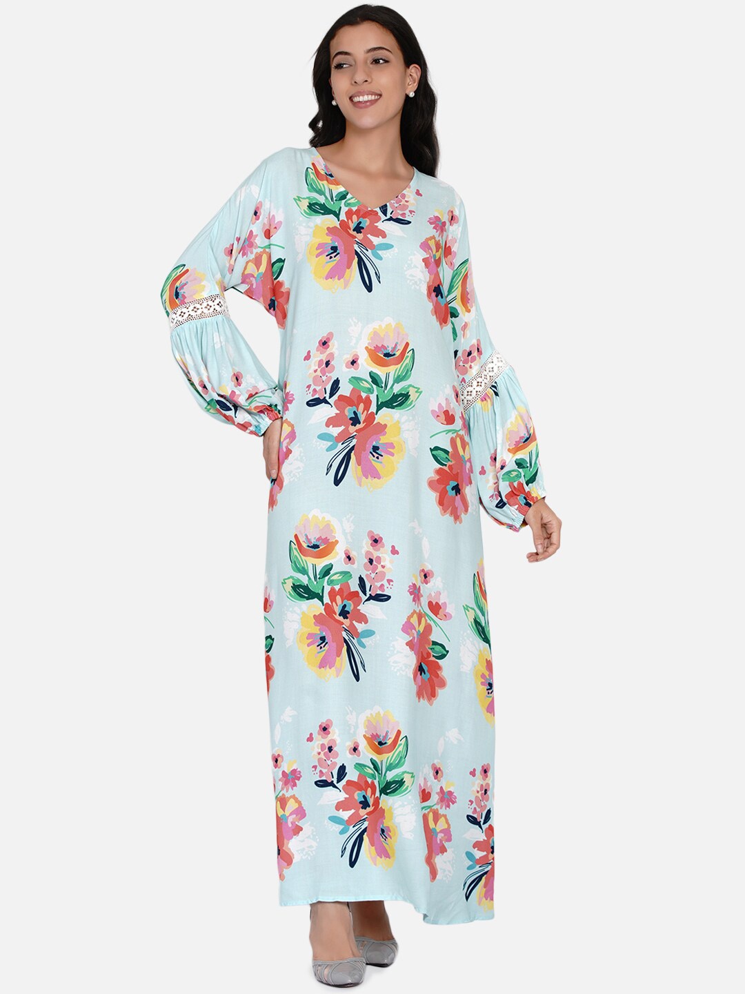 

The Kaftan Company Floral A-Line Maxi Dress, Blue