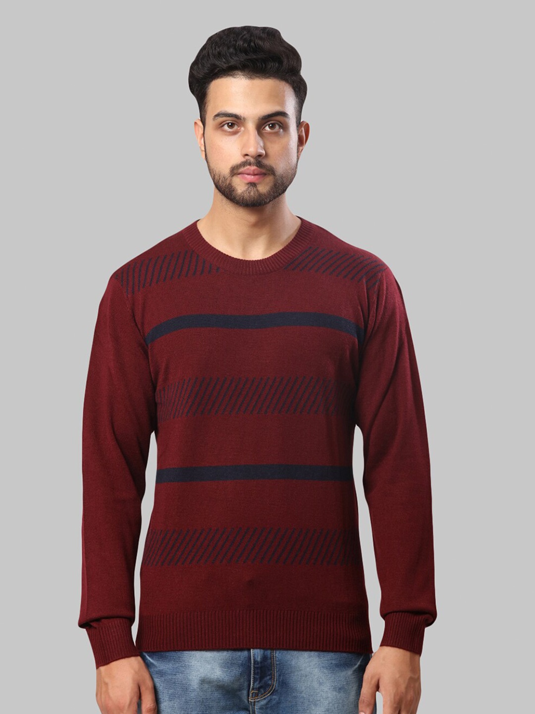 

Raymond Men Striped Pullover Sweater, Maroon