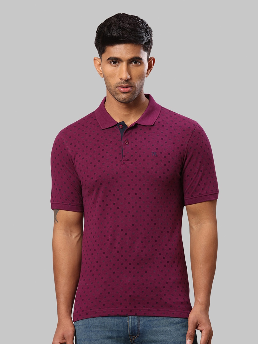 

Raymond Men Printed Polo Collar Pure Cotton T-shirt, Purple