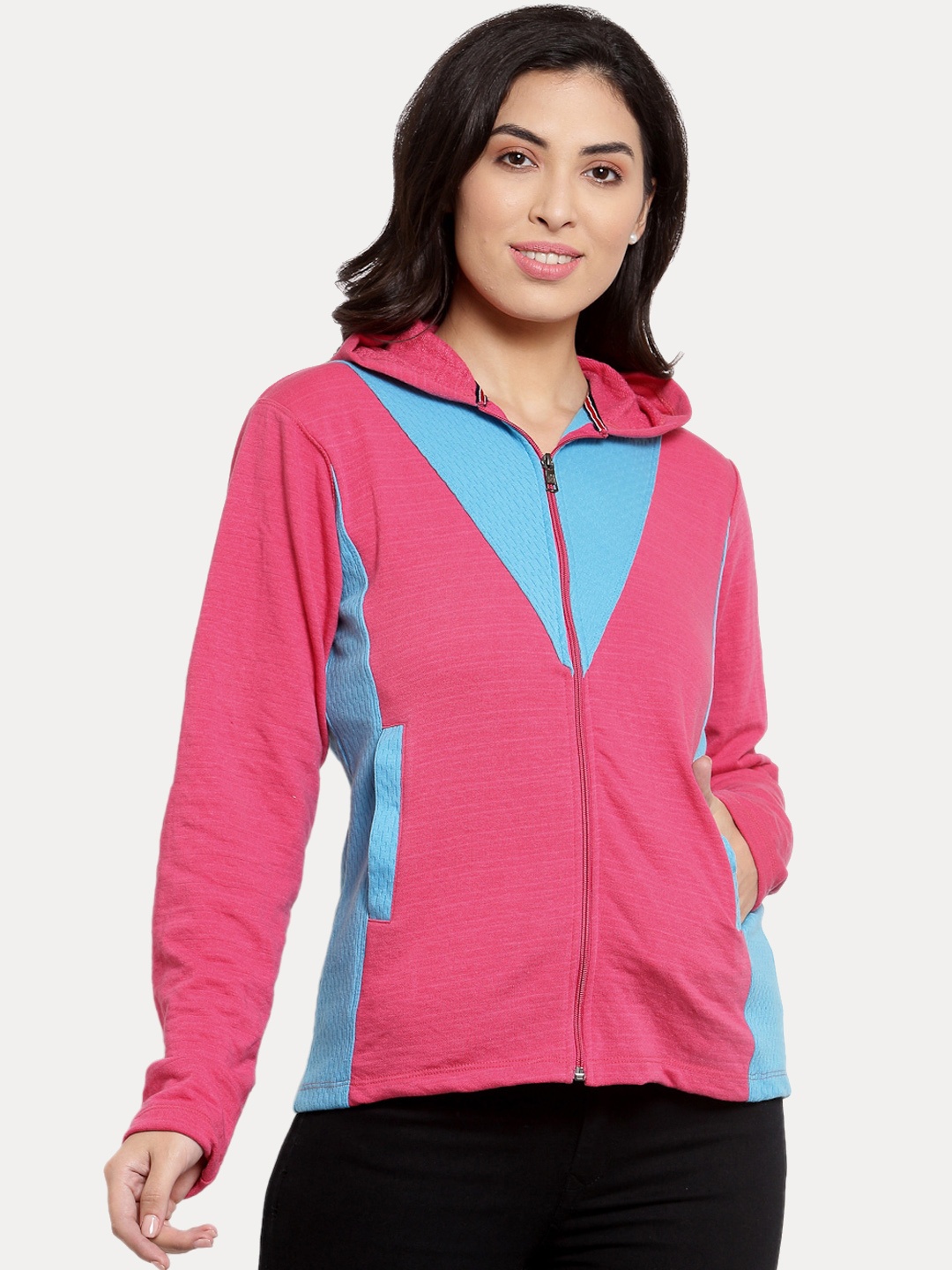 

KLOTTHE Women Colourblocked Nylon Water Resistant Outdoor Open Front Jacket, Pink