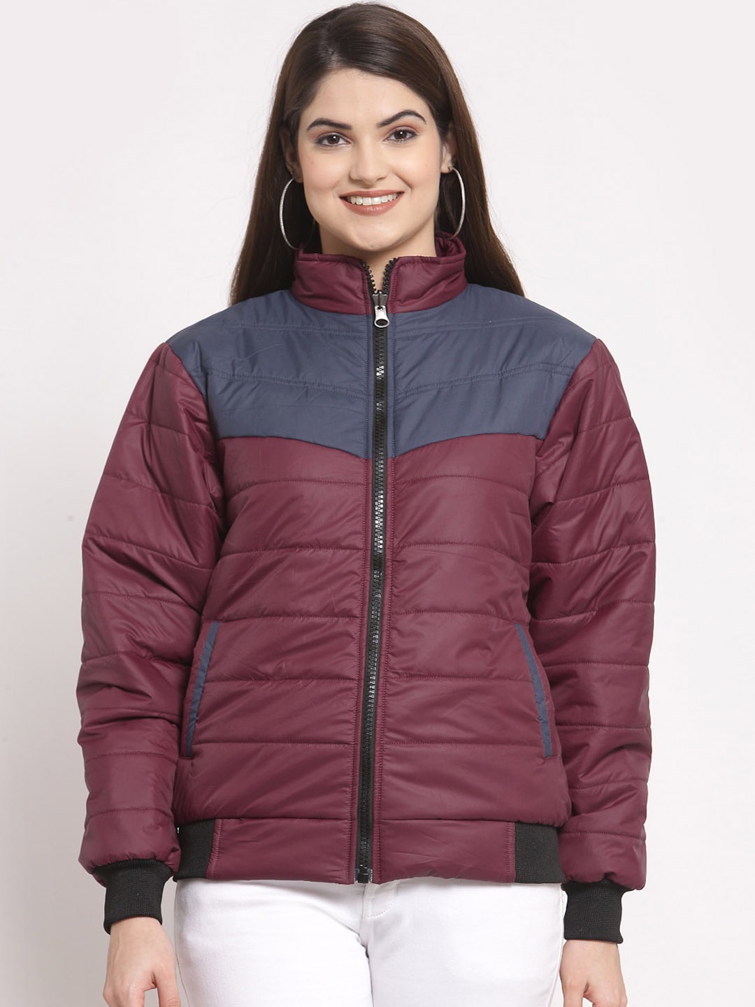 

KLOTTHE Women Colourblocked Water Resistant Outdoor Bomber Jacket, Maroon