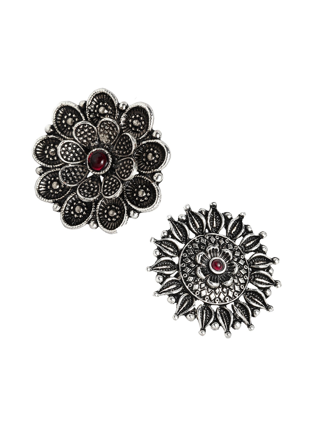 

Kord Store Women Set Of 2 Oxidised Silver-Plated Finge Adjustable Ring