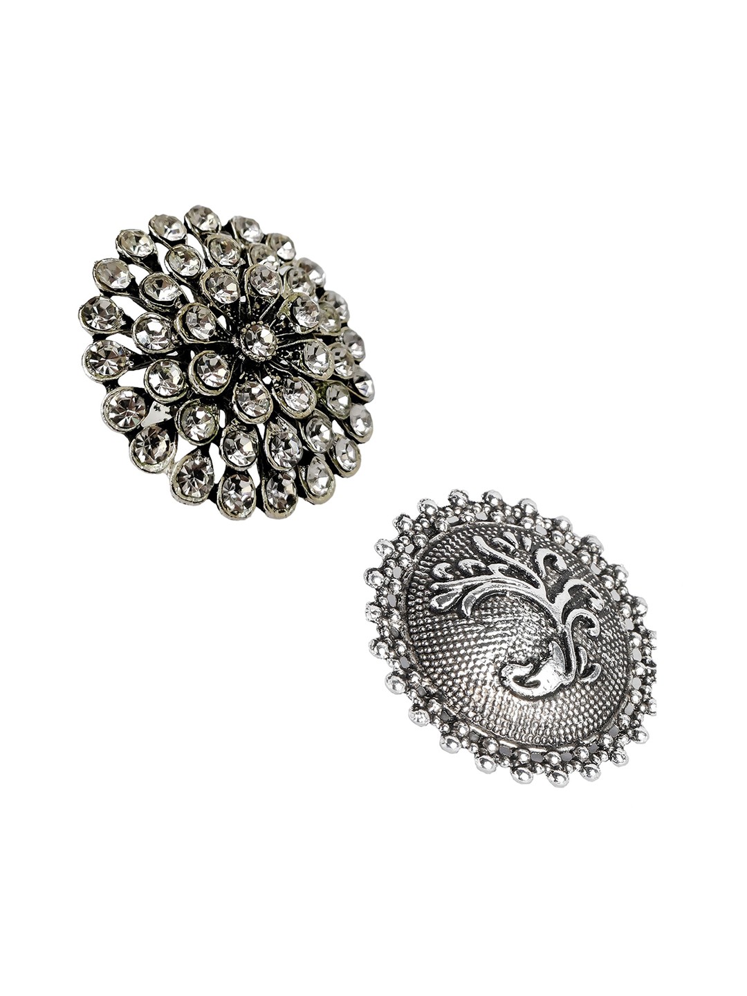 

Kord Store Women Set Of 2 Oxidised Rhodium-Plated Silver-Toned Diamond Finger Ring, Black