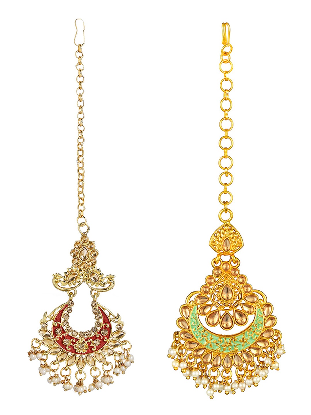 

Kord Store Set Of 2 Gold-Plated Stone Studded & Beaded Maangtika