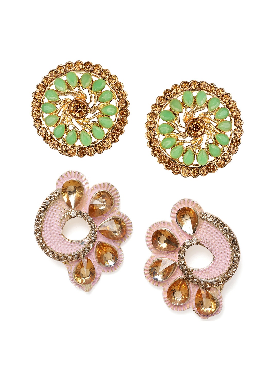 

Kord Store Set Of 2 Gold Plated Contemporary Studs Earrings, Pink