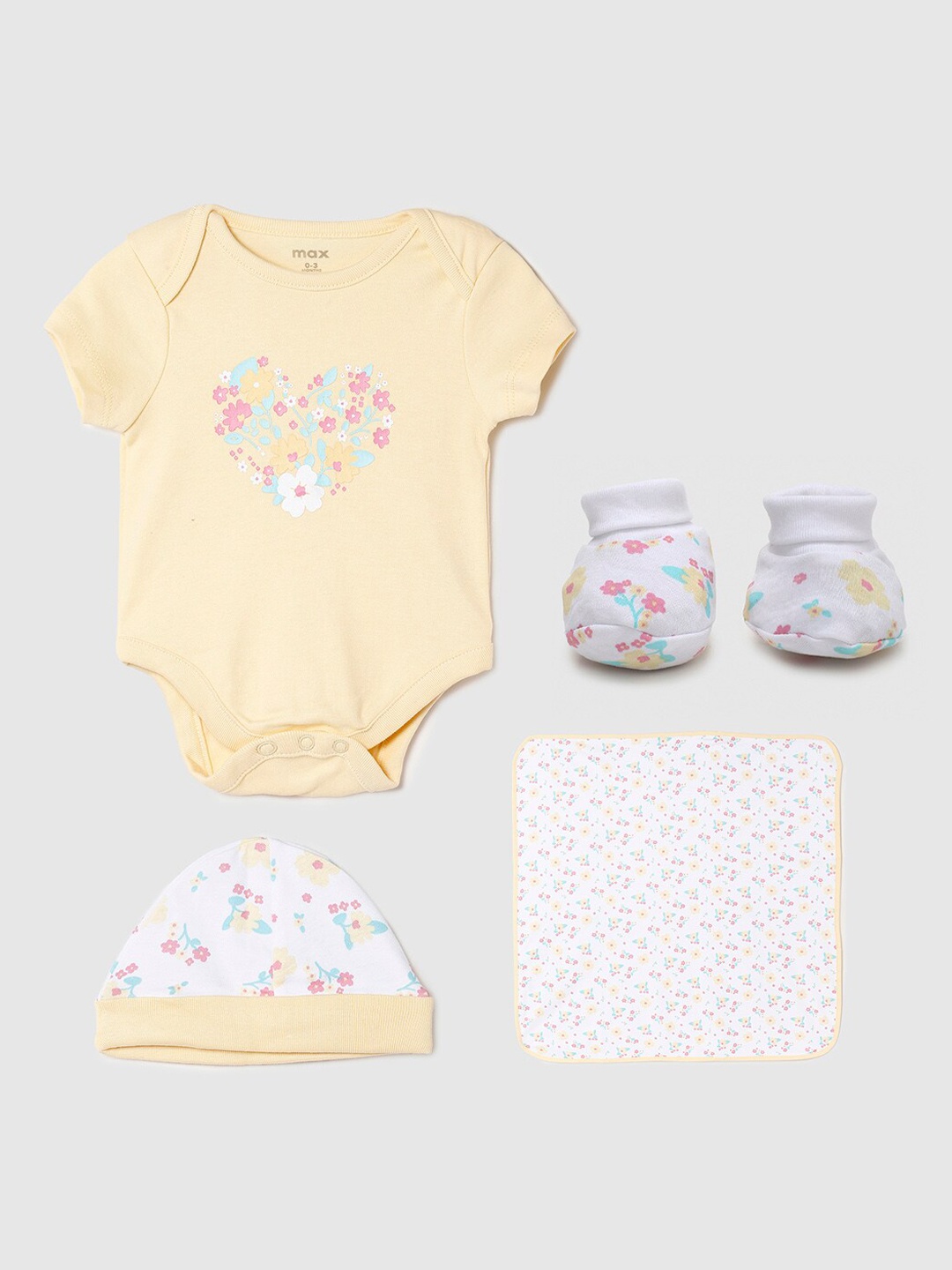 

max Infant Girls Printed Cotton Bodysuit Set, Yellow