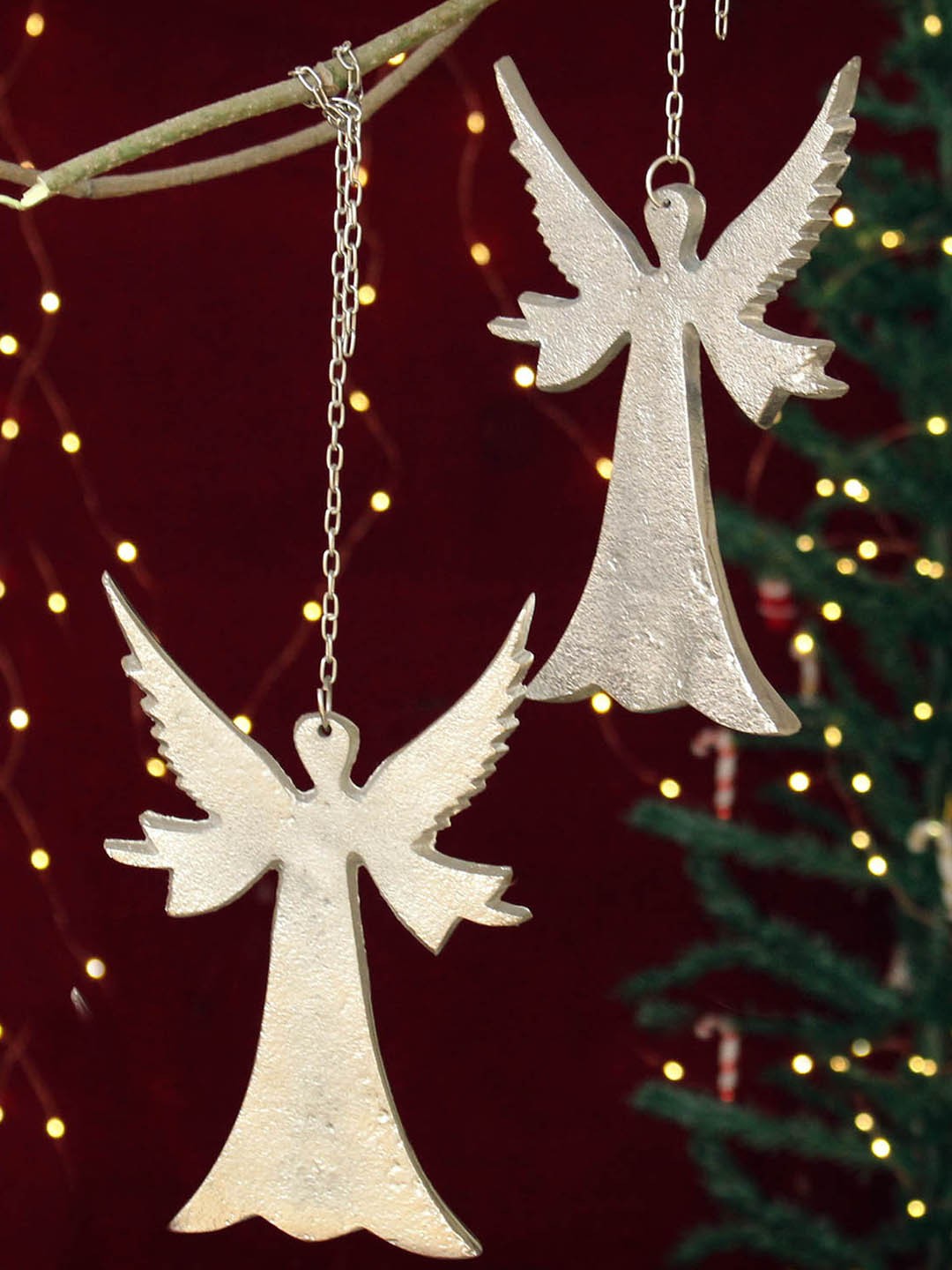 

TIED RIBBONS Set Of 2 Christmas Tree Hanging Ornaments, Silver