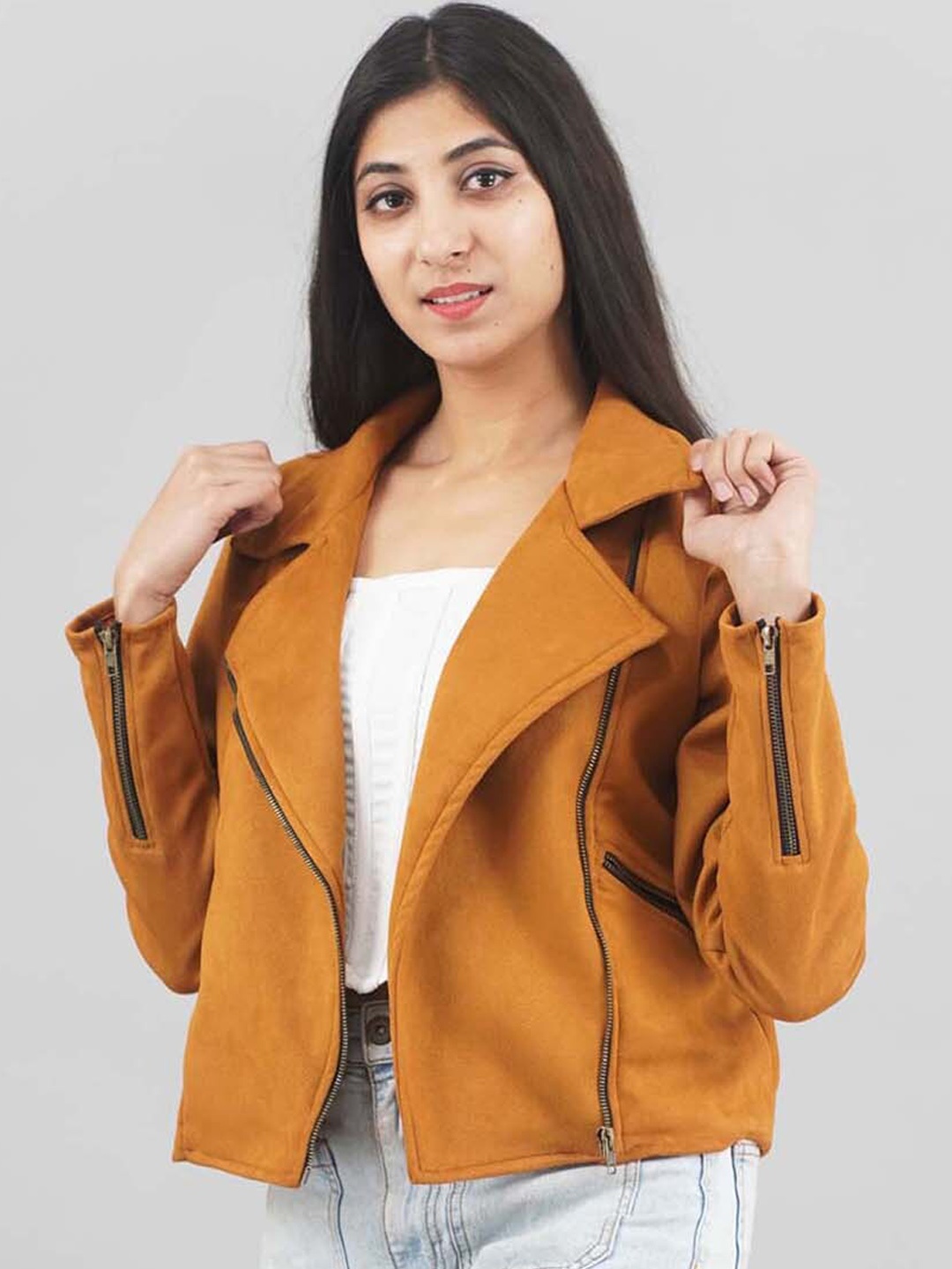 

IMPERATIVE Women Suede Lightweight Biker Jacket, Yellow
