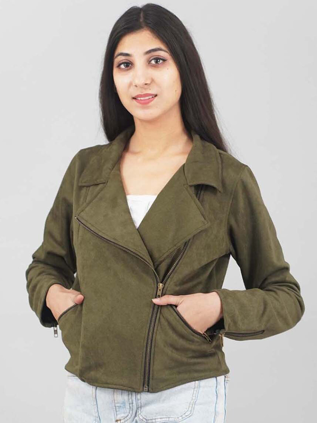 

IMPERATIVE Women Lightweight Crop Tailored Jacket, Olive