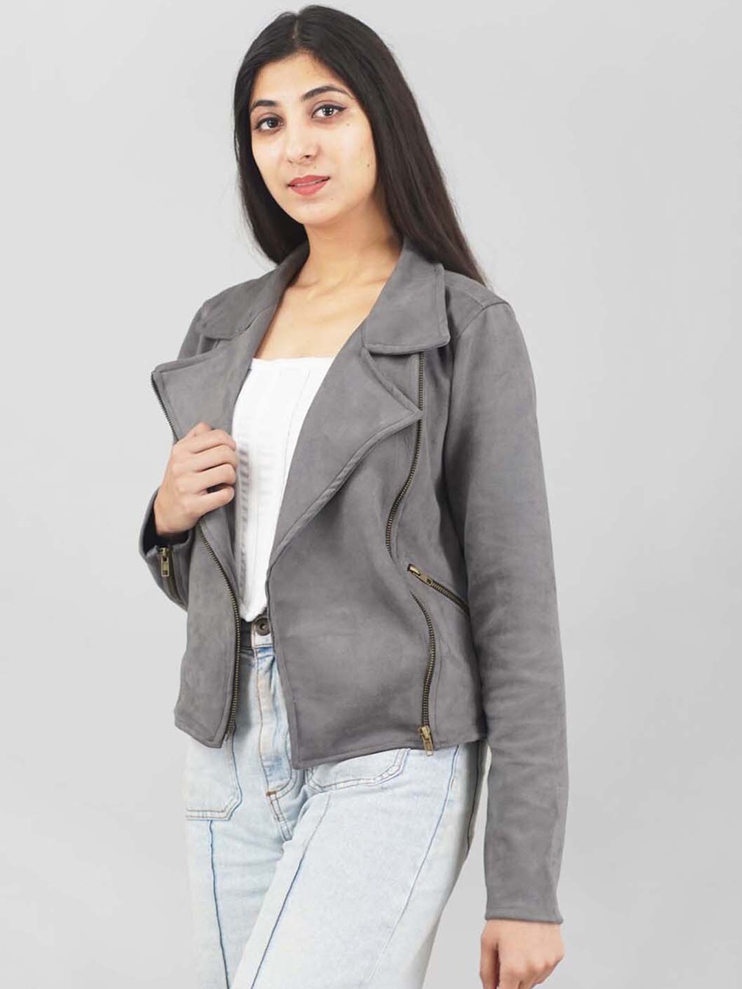 

IMPERATIVE Women Lightweight Crop Open Front Jacket, Grey