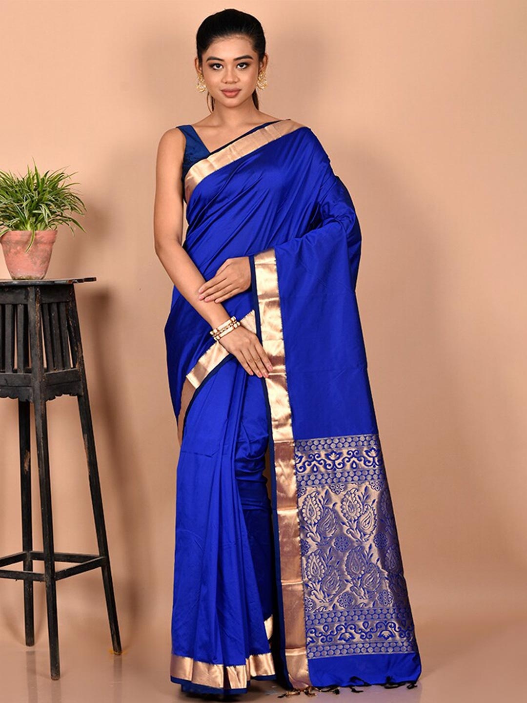 

AllSilks Zari Silk Blend Kanjeevaram Saree, Blue