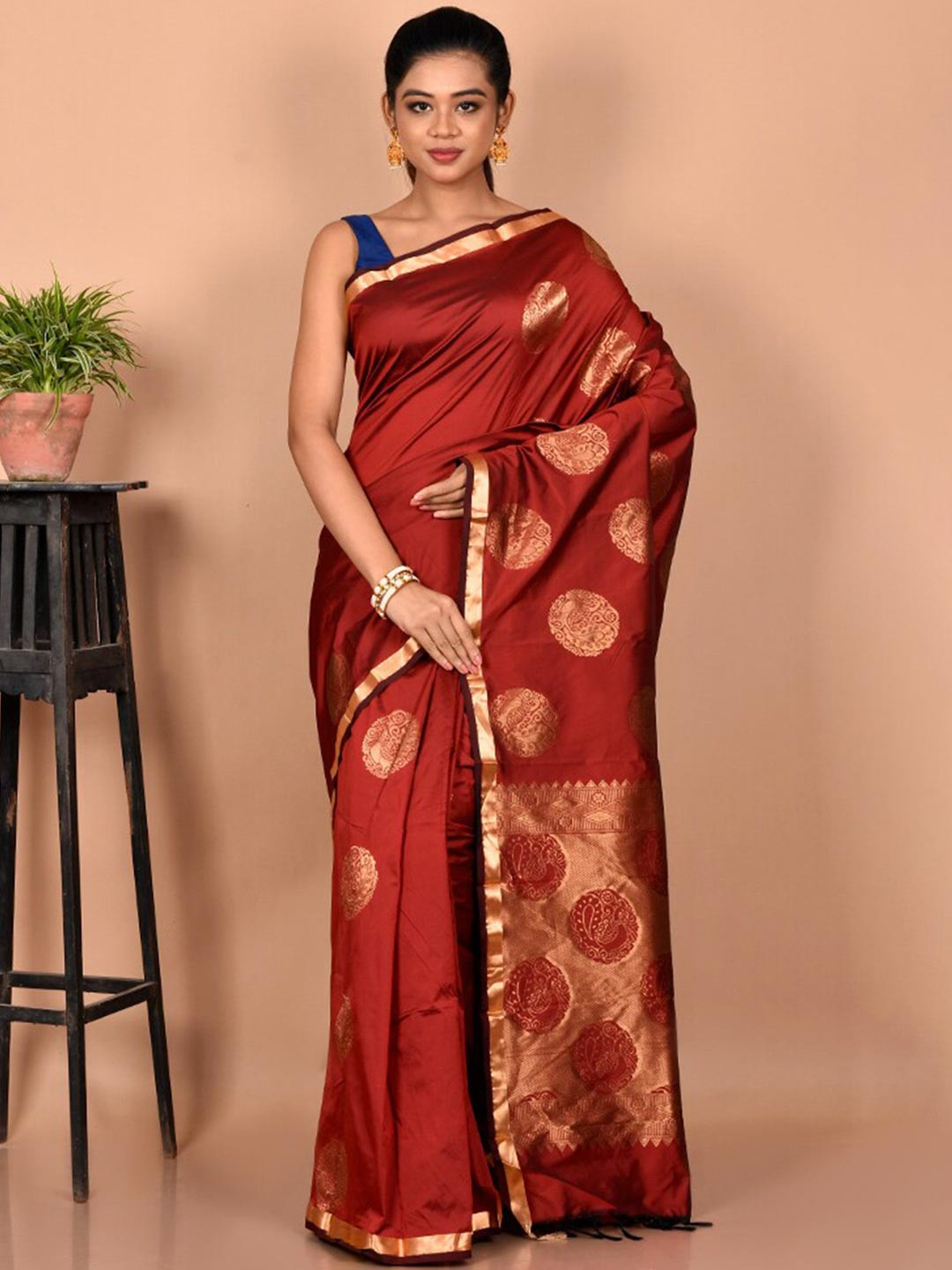 

AllSilks Woven Design Zari Silk Blend Kanjeevaram Saree, Maroon