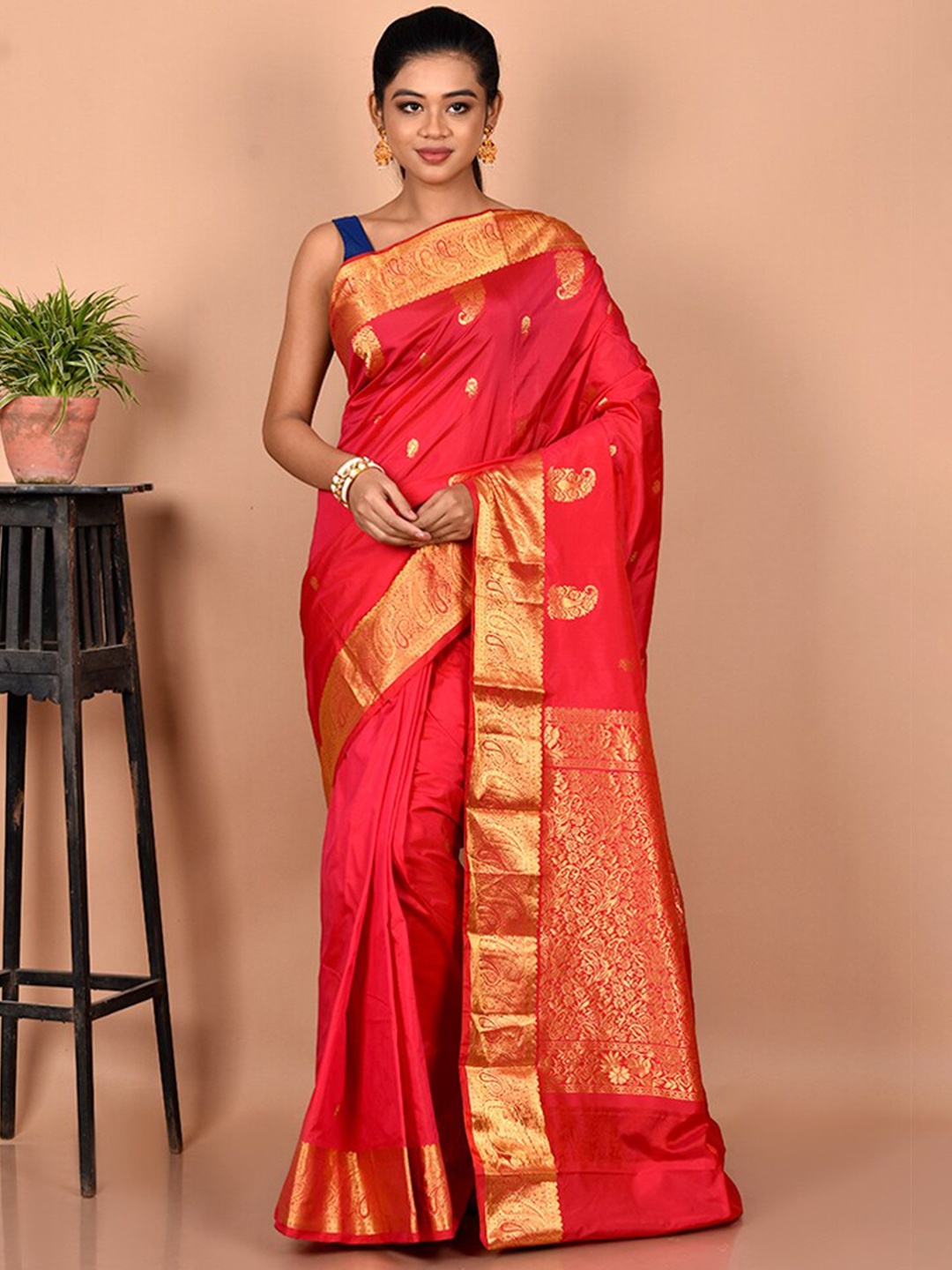 

AllSilks Woven Design Zari Kanjeevaram Saree, Red