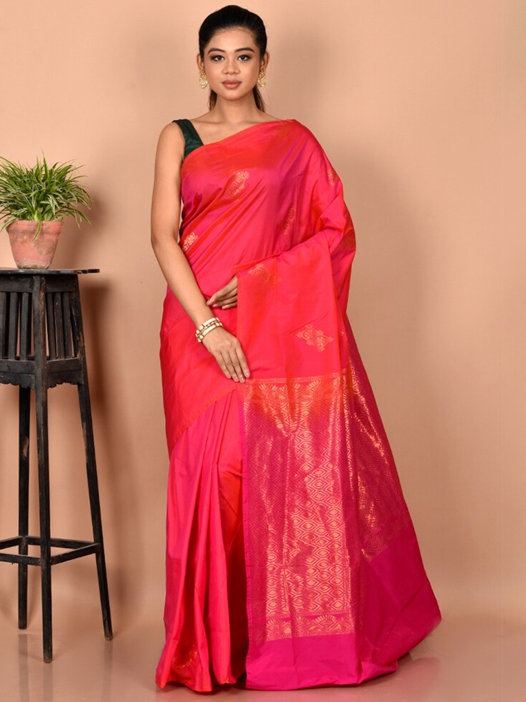 

AllSilks Woven Design Zari Kanjeevaram Saree, Pink