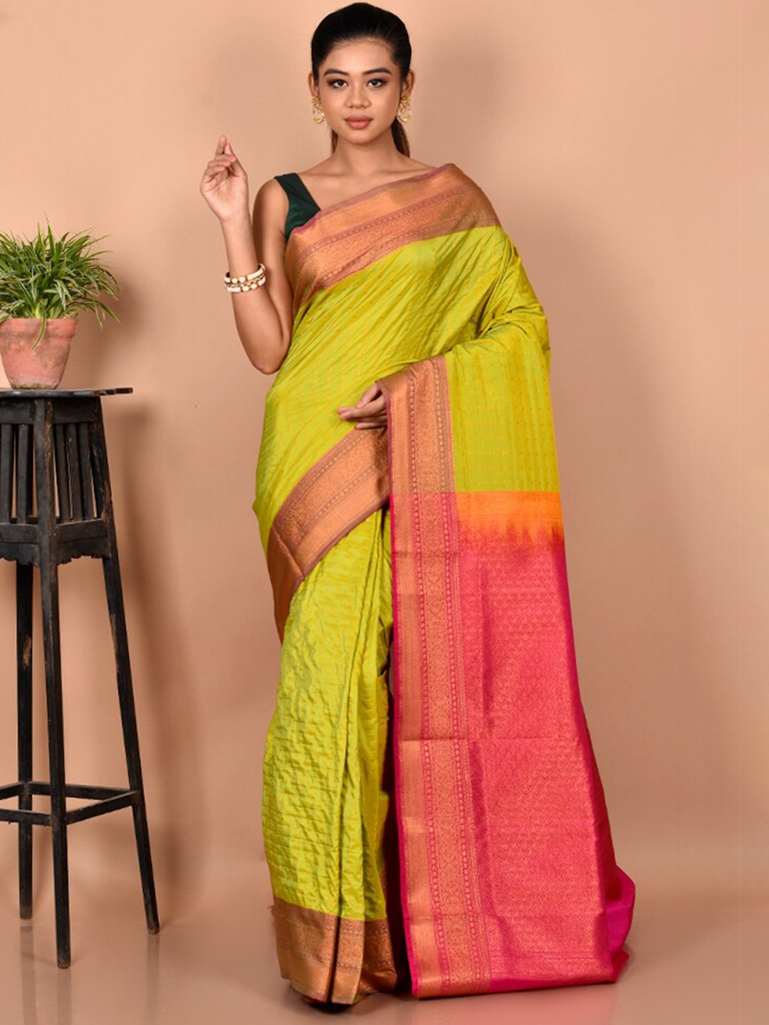 

AllSilks Woven Design Zari Kanjeevaram Saree, Green