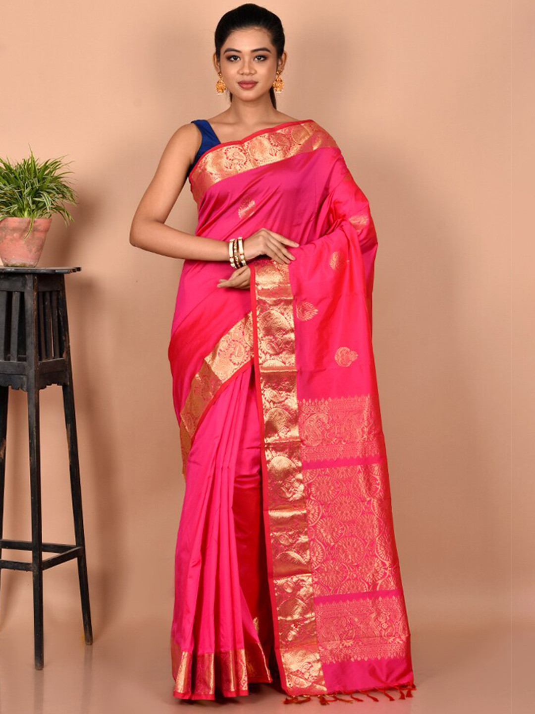 

AllSilks Woven Design Zari Kanjeevaram Saree, Pink