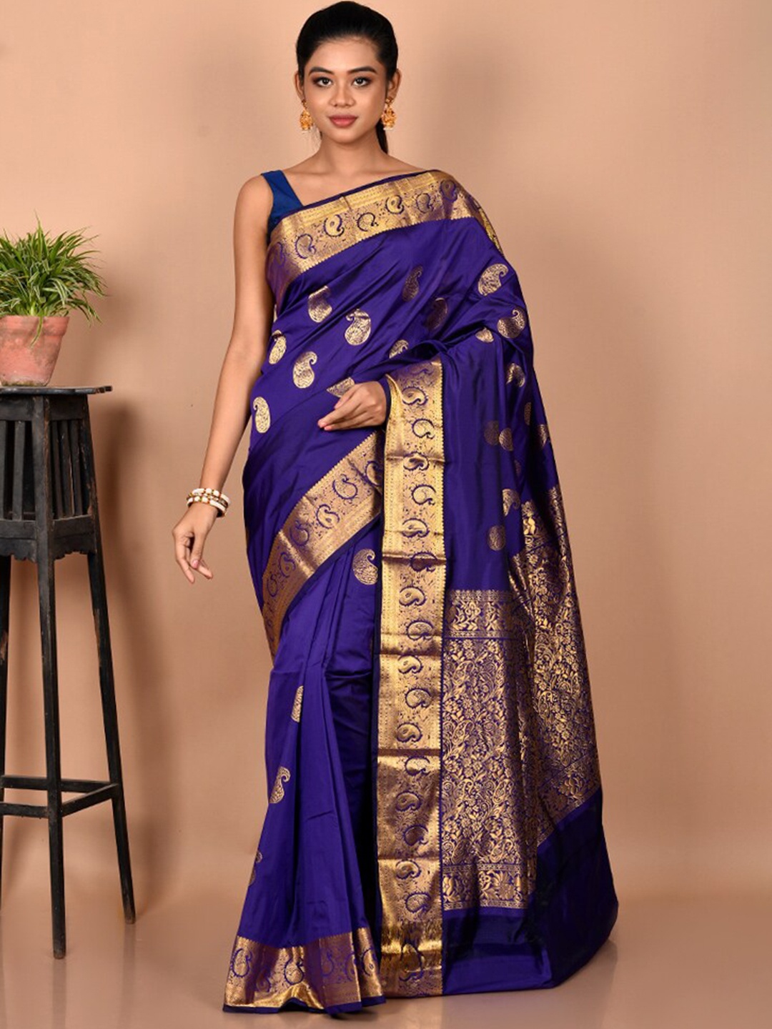 

AllSilks Woven Design Zari Kanjeevaram Saree, Blue