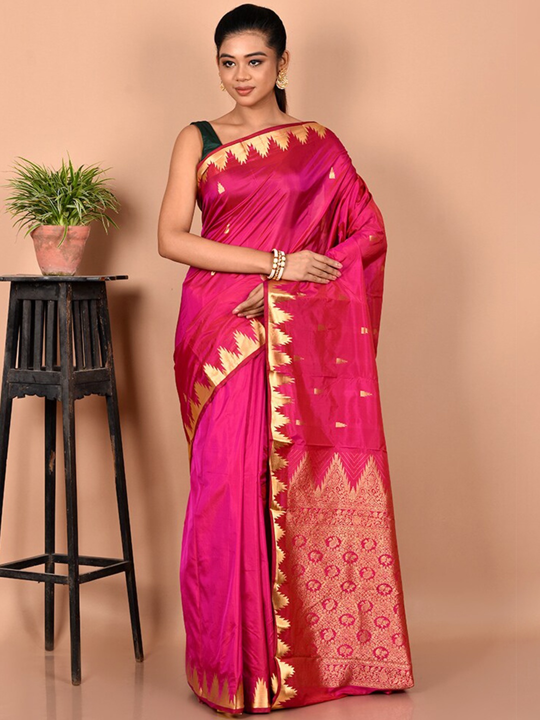 

AllSilks Woven Design Zari Kanjeevaram Saree, Pink