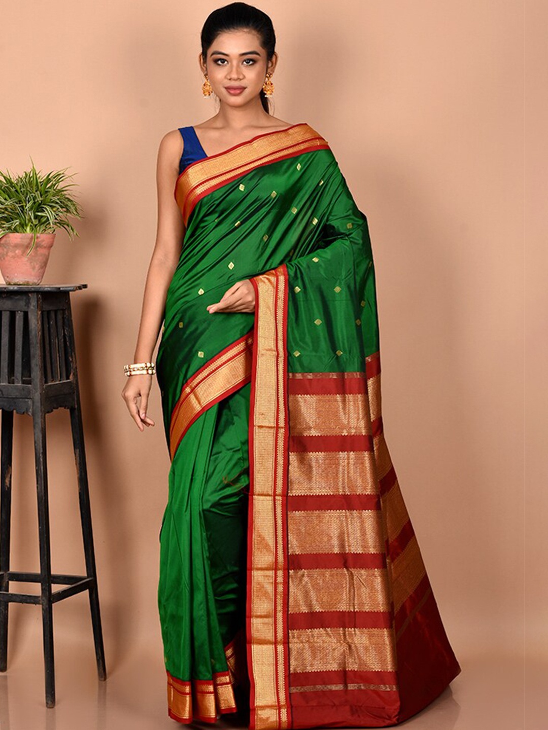 

AllSilks Woven Design Zari Kanjeevaram Saree, Green
