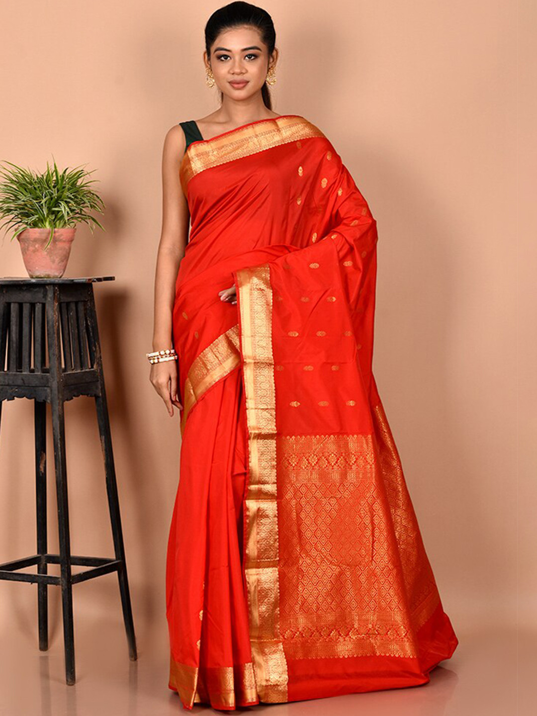 

AllSilks Woven Design Zari Kanjeevaram Saree, Red