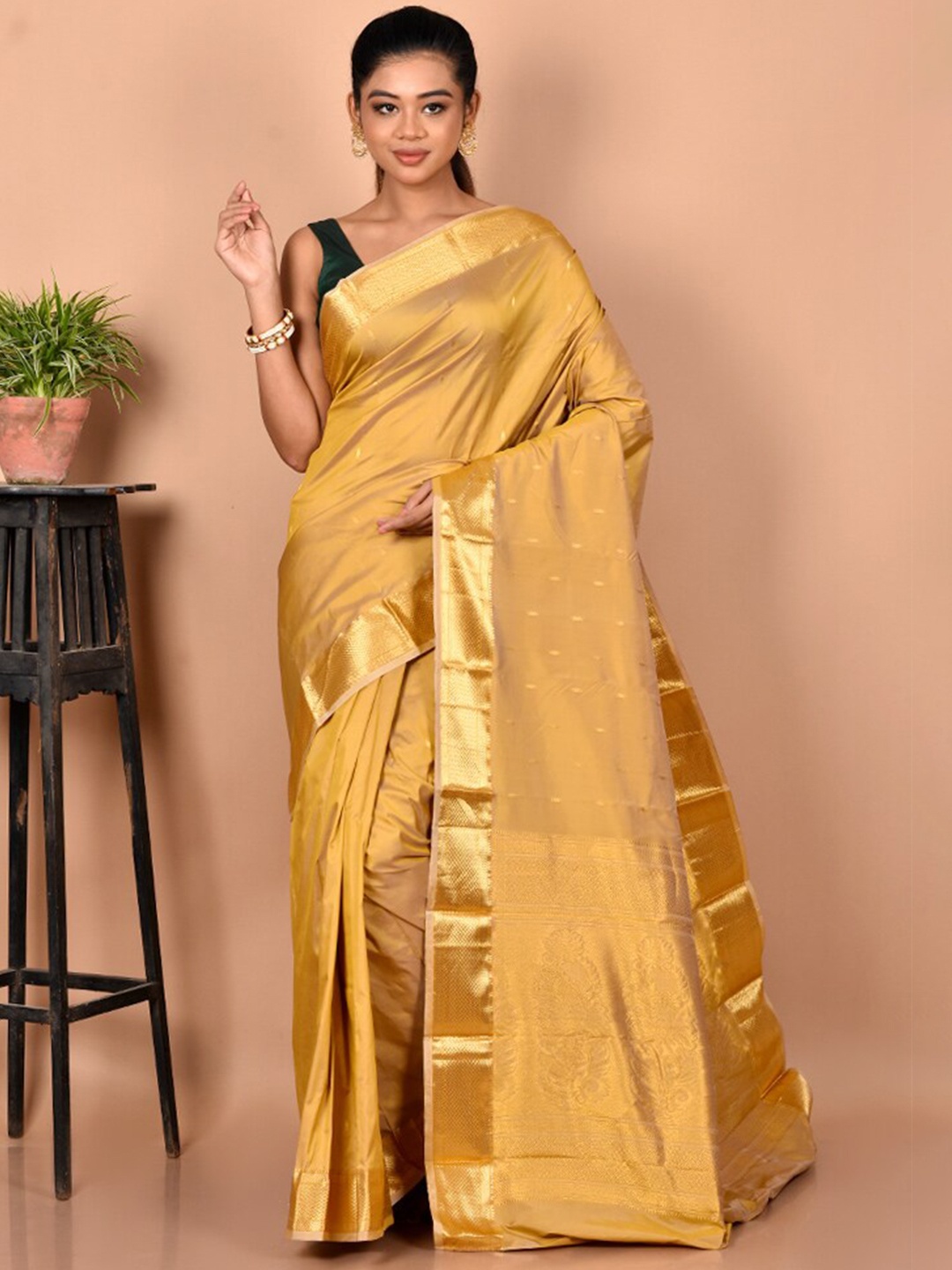 

AllSilks Woven Design Zari Kanjeevaram Saree, Cream