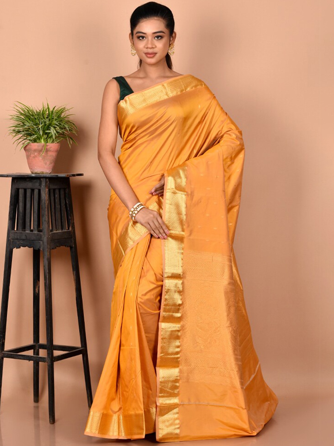 

AllSilks Woven Design Zari Kanjeevaram Saree, Yellow