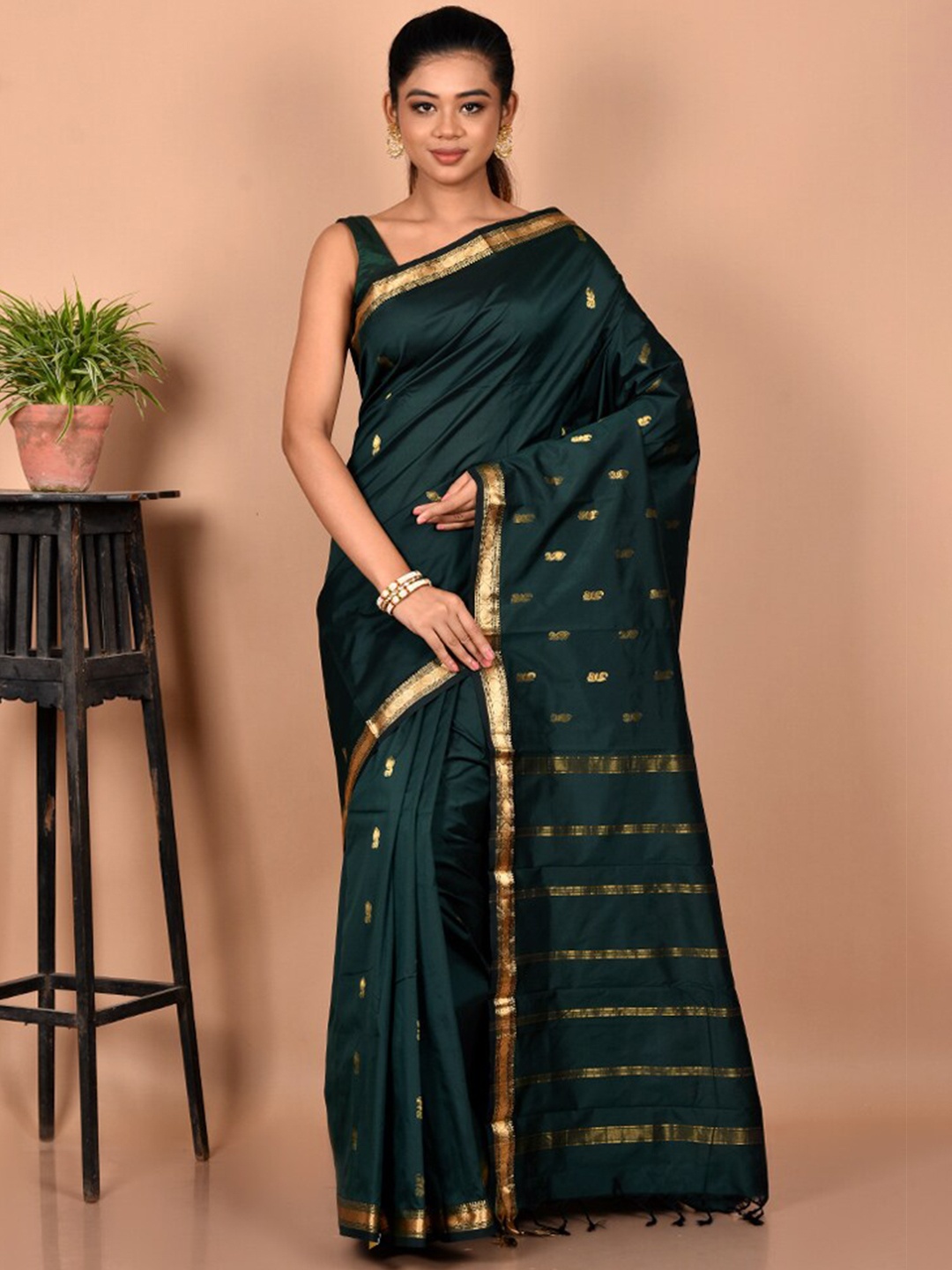 

AllSilks Woven Design Zari Kanjeevaram Saree, Green
