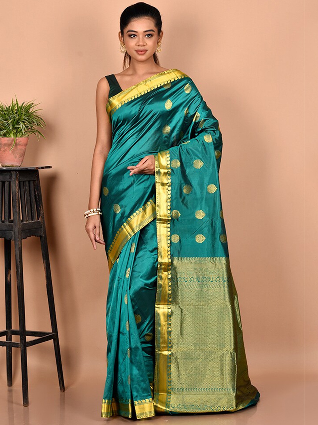 

AllSilks Woven Design Zari Kanjeevaram Saree, Green