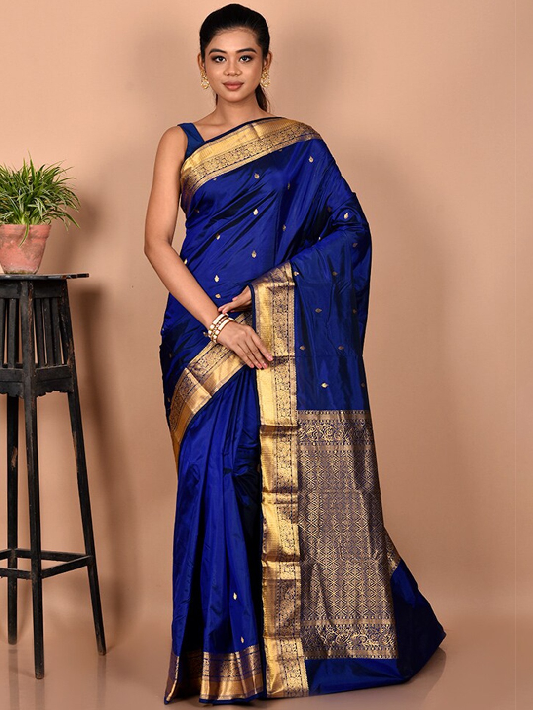 

AllSilks Woven Design Zari Kanjeevaram Saree, Blue