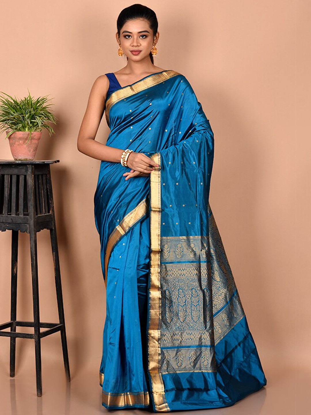 

AllSilks Woven Design Zari Kanjeevaram Saree, Blue