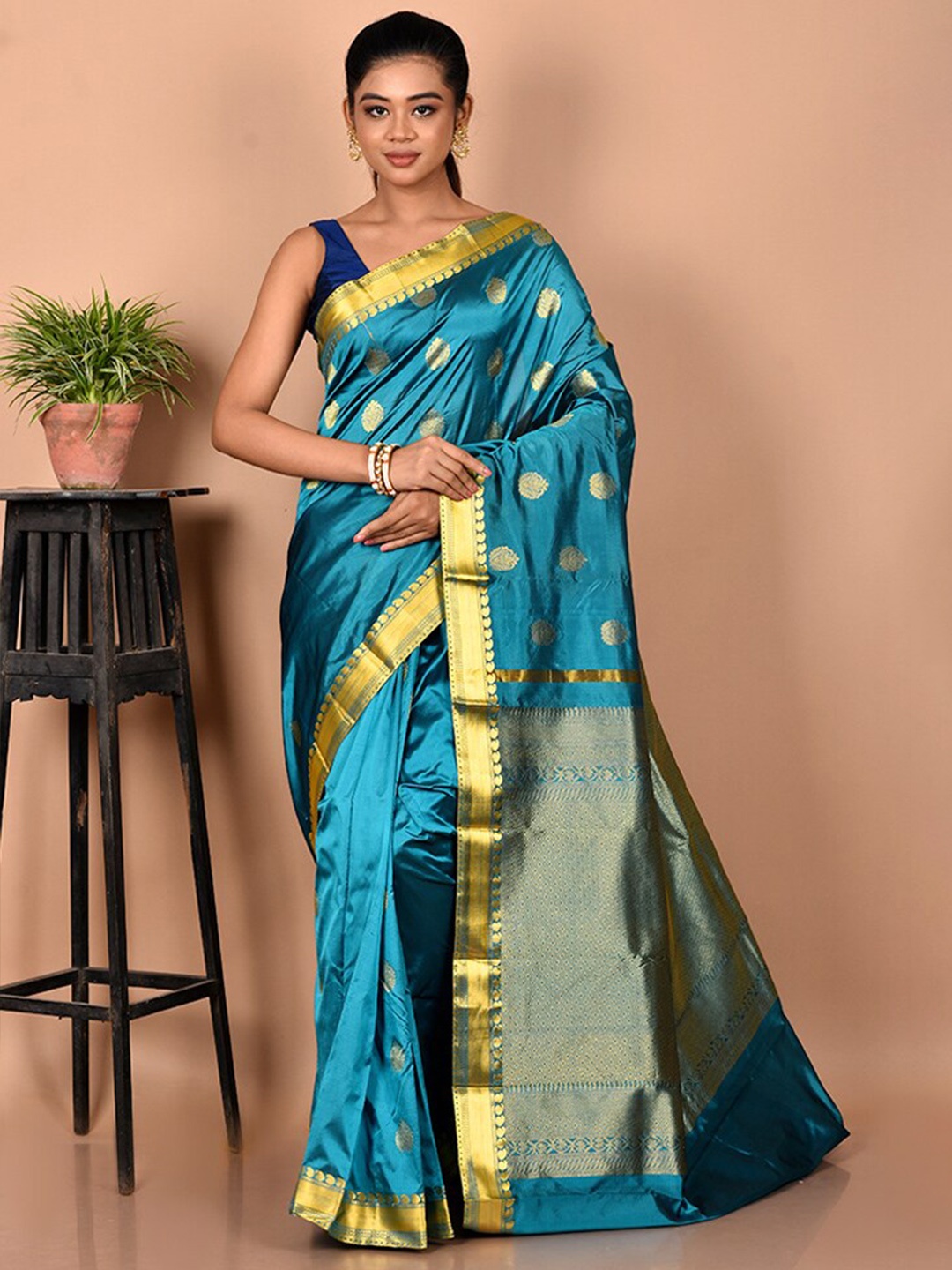 

AllSilks Woven Design Zari Kanjeevaram Saree, Blue