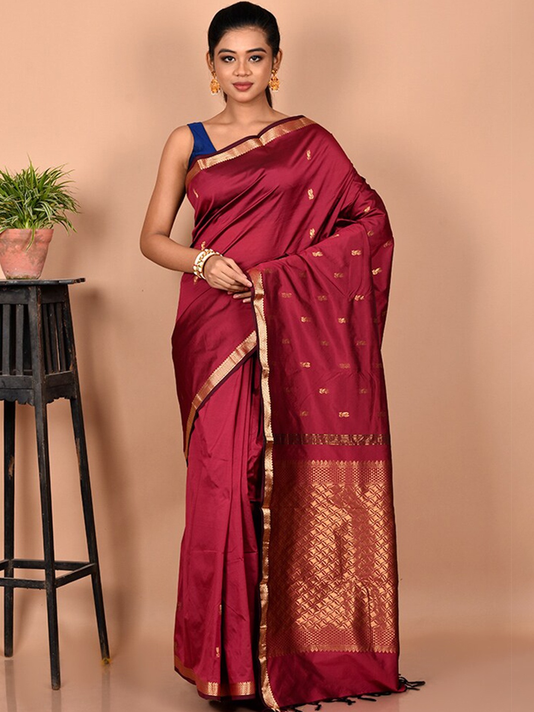 

AllSilks Woven Design Zari Kanjeevaram Saree, Maroon