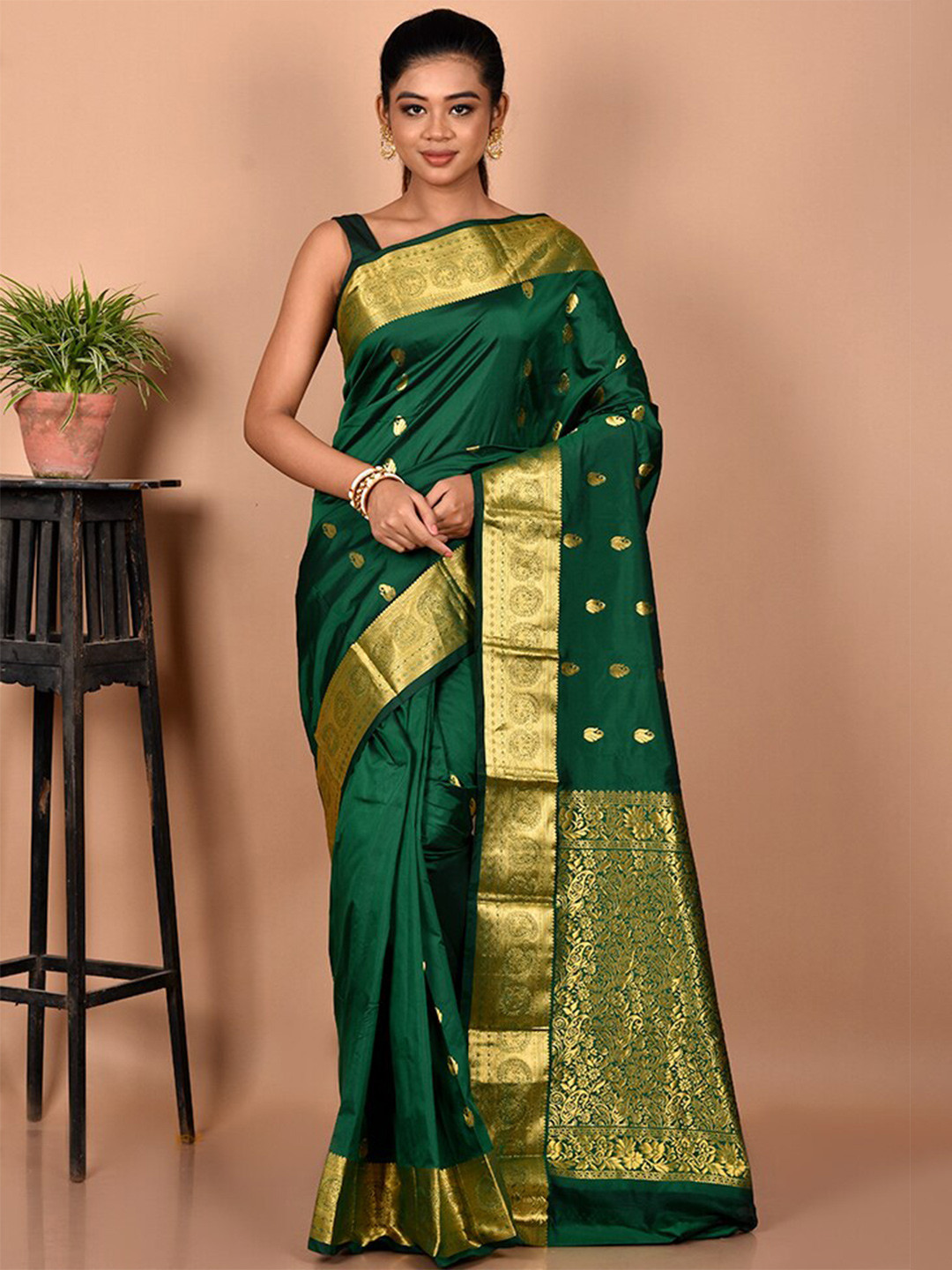 

AllSilks Woven Design Zari Kanjeevaram Saree, Green