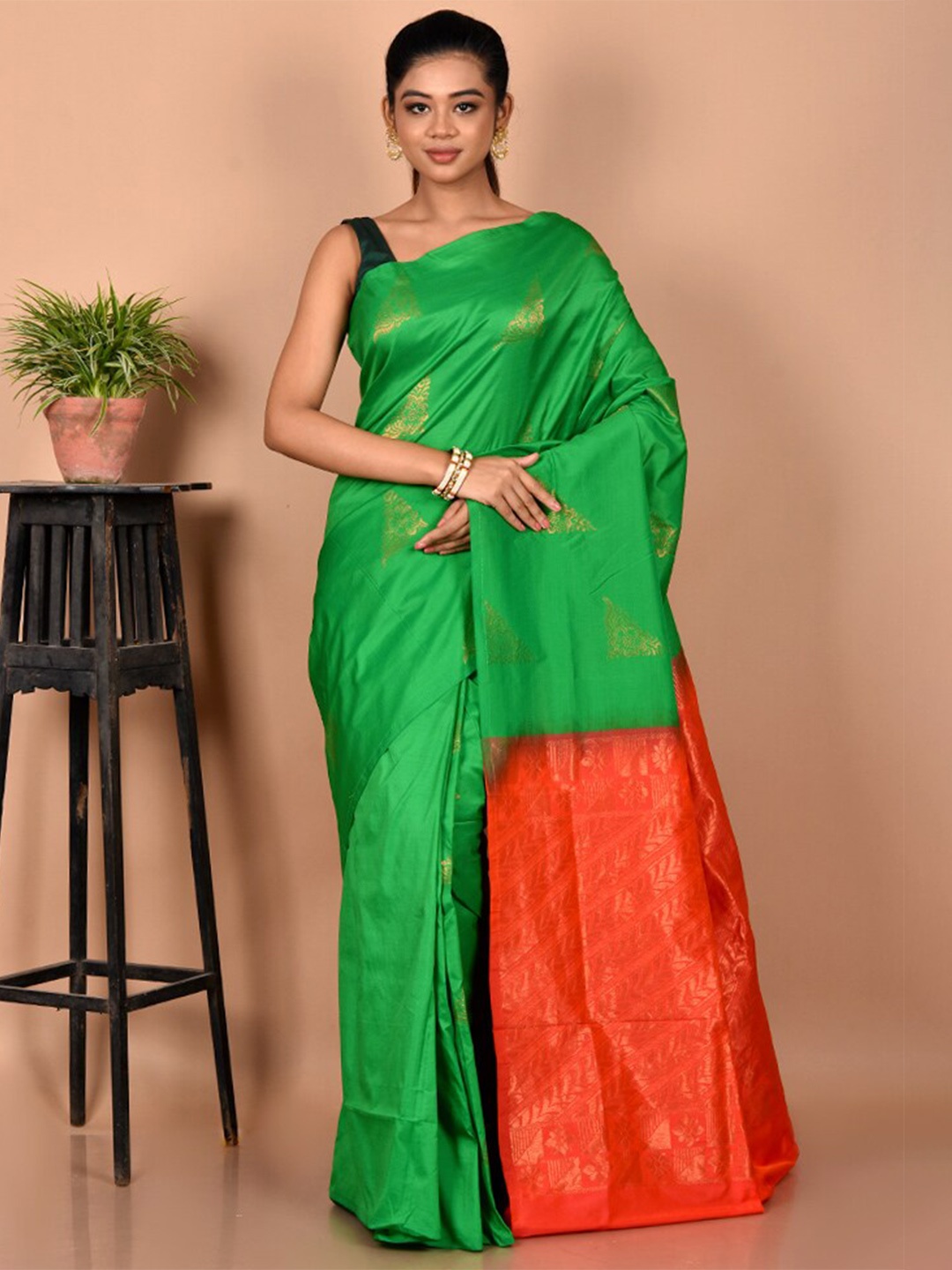 

AllSilks Woven Design Zari Kanjeevaram Saree, Green