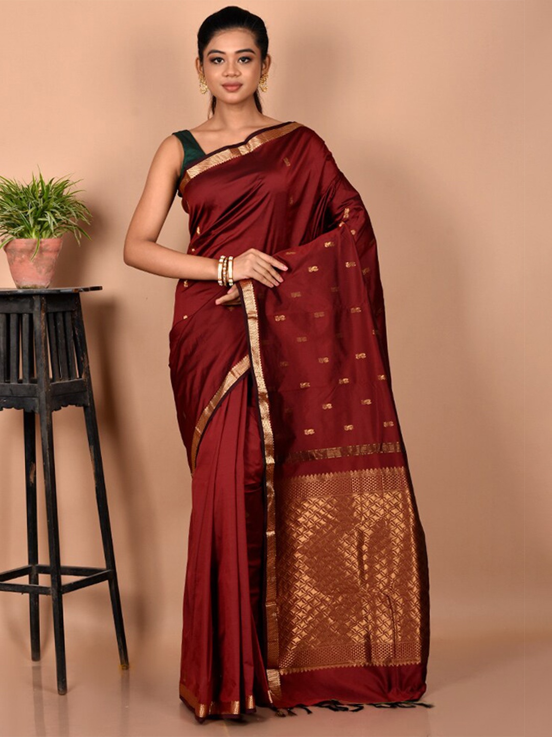 

AllSilks Woven Design Zari Kanjeevaram Saree, Maroon