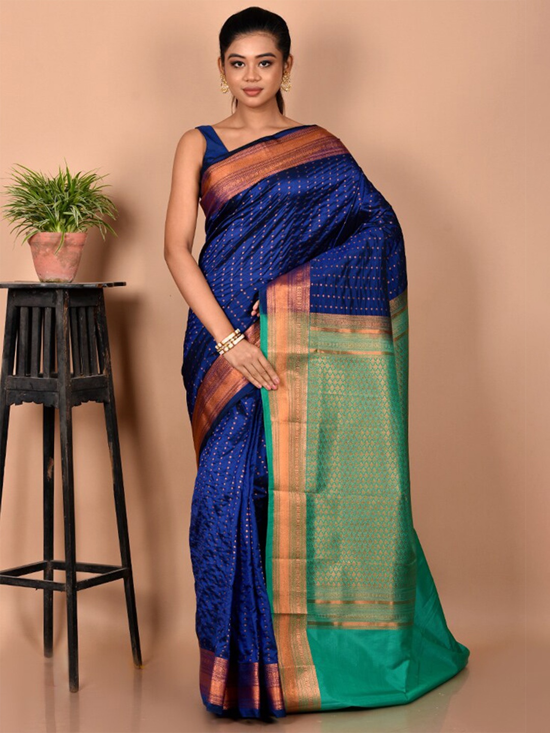 

AllSilks Woven Design Zari Kanjeevaram Saree, Blue