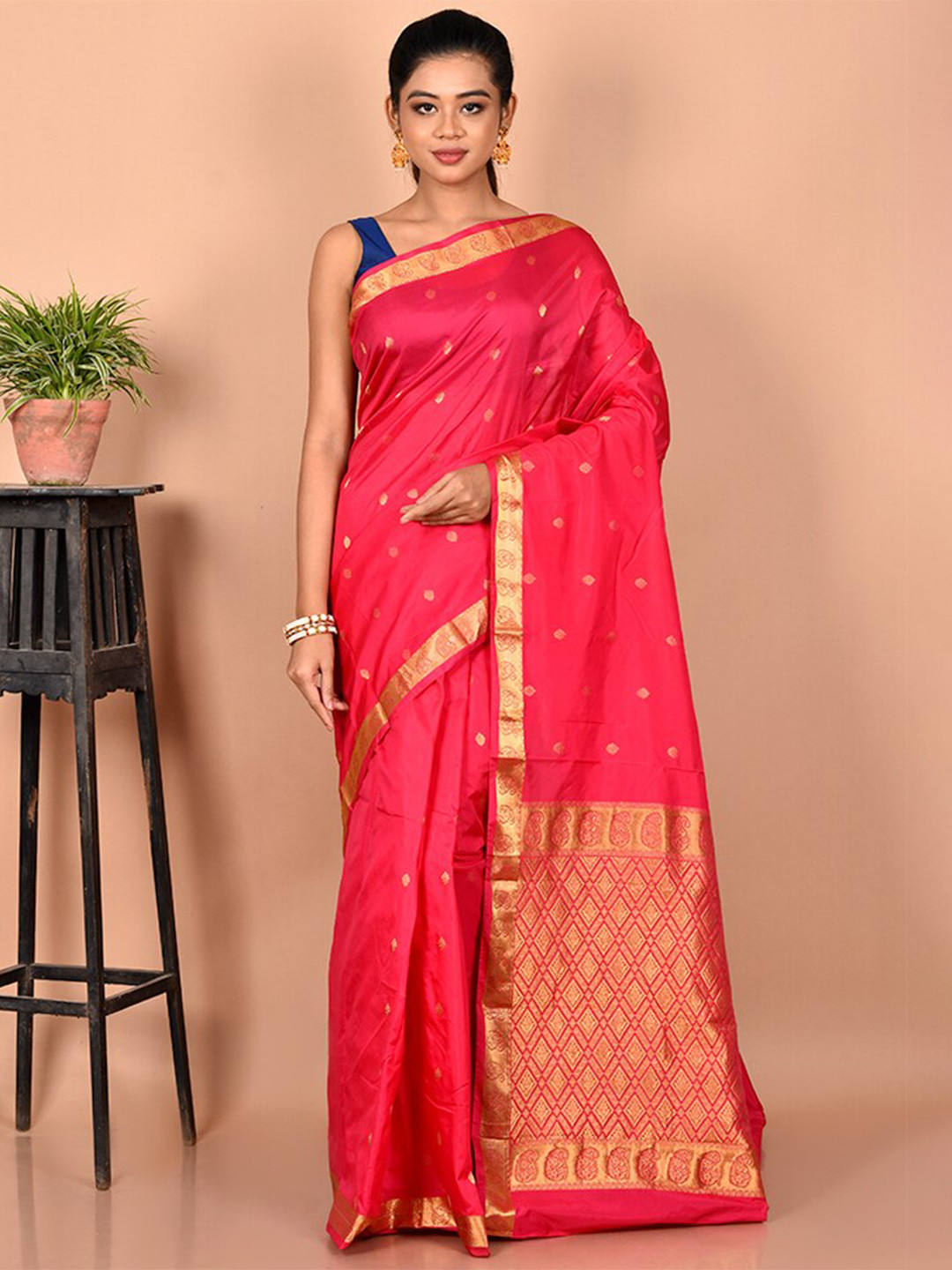 

AllSilks Woven Design Zari Kanjeevaram Saree, Pink